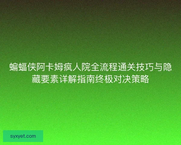 蝙蝠侠阿卡姆疯人院全流程通关技巧与隐藏要素详解指南终极对决策略